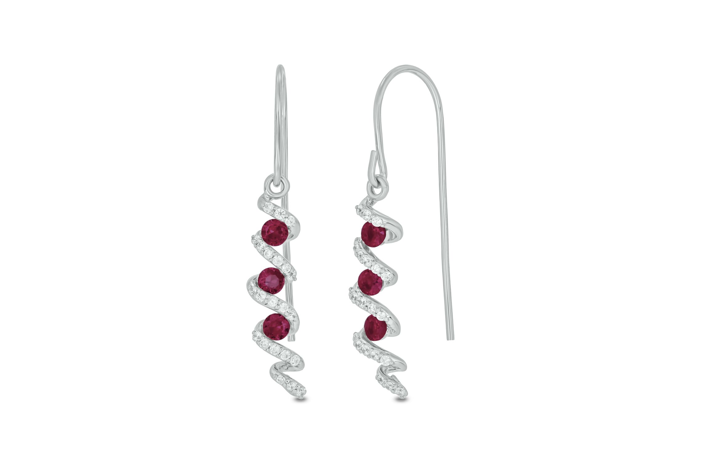 1/5 carat, Diamond T Wire, Drop Ruby Gemstone Earring in 14K White Gold