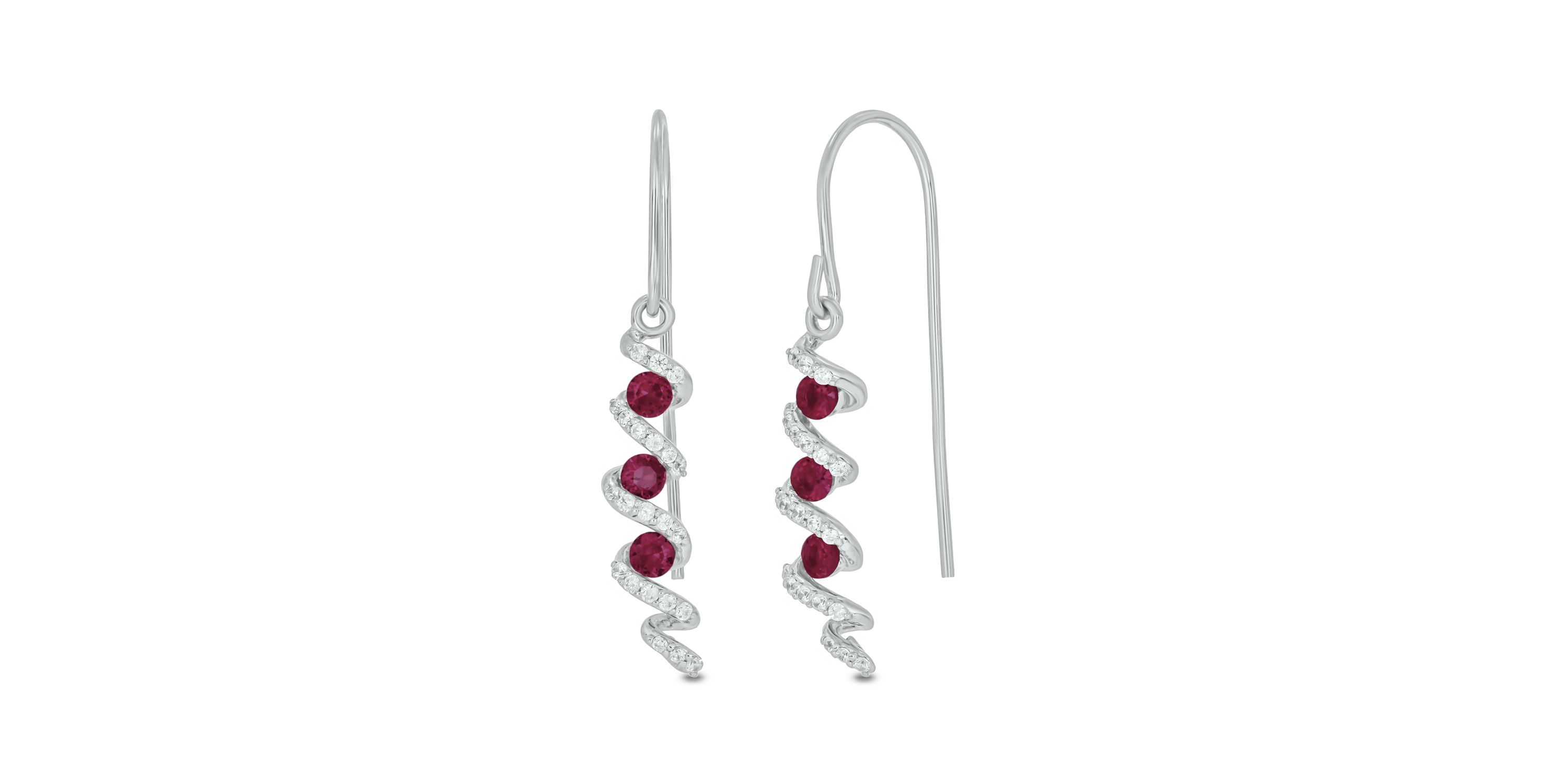 1/5 carat, Diamond T Wire, Drop Ruby Gemstone Earring in 14K White Gold