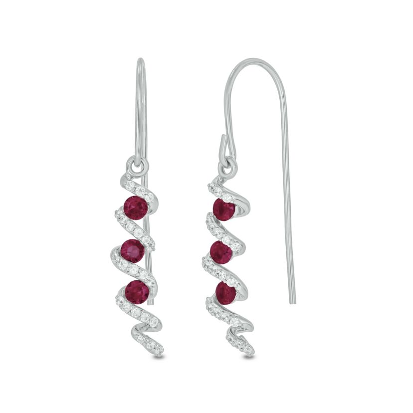 1/5 carat, Diamond T Wire, Drop Ruby Gemstone Earring in 14K White Gold