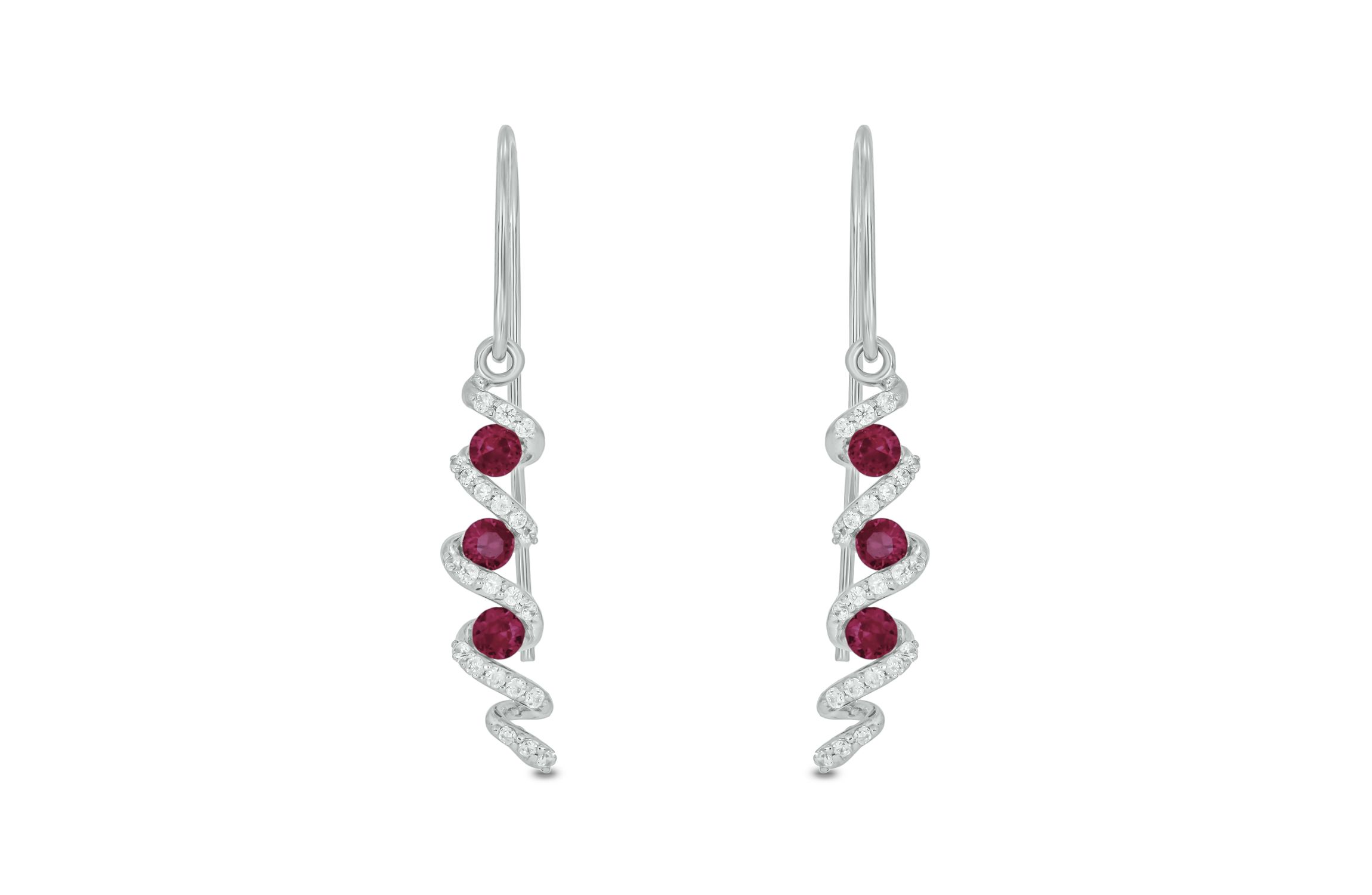 1/5 carat, Diamond T Wire, Drop Ruby Gemstone Earring in 14K White Gold