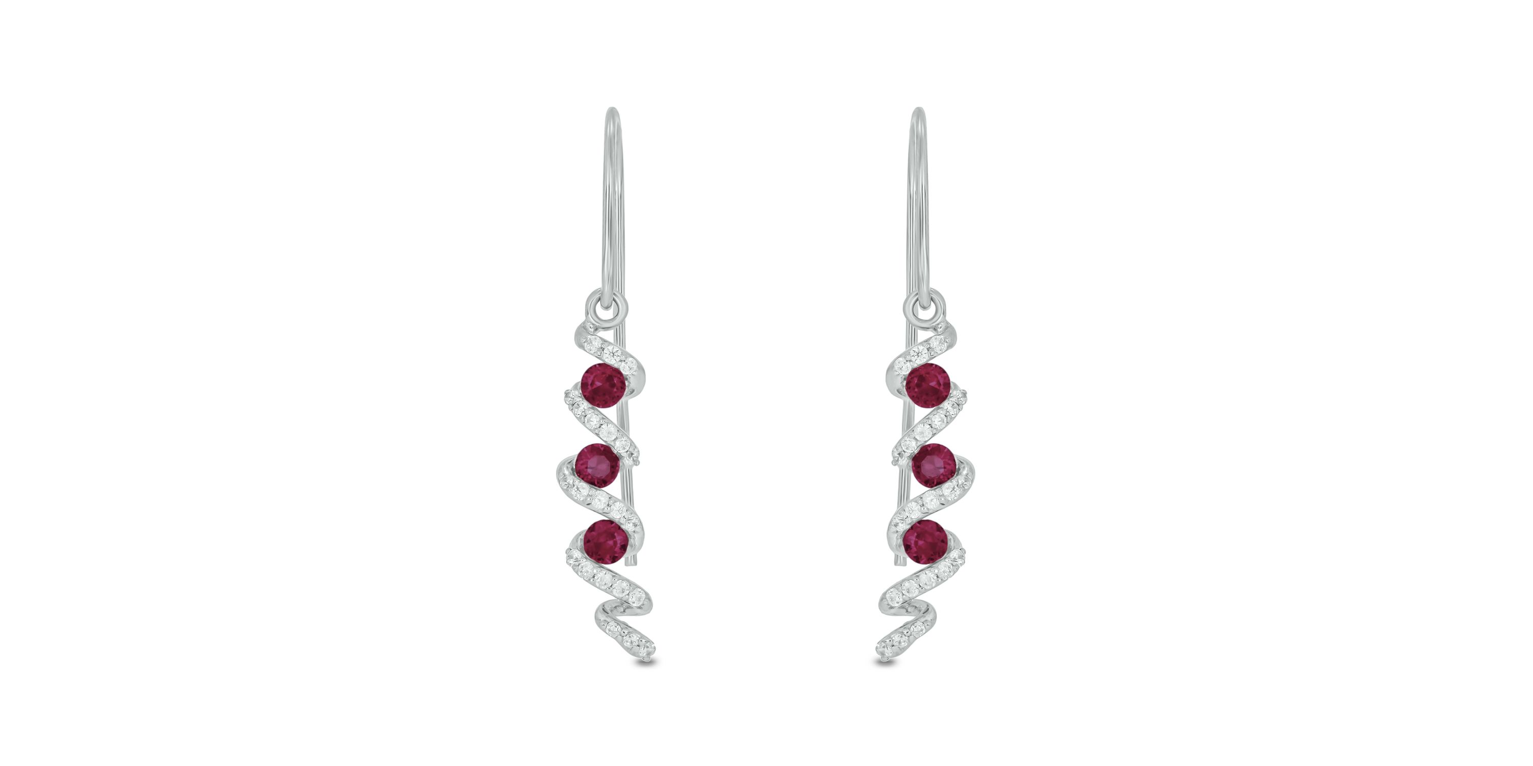 1/5 carat, Diamond T Wire, Drop Ruby Gemstone Earring in 14K White Gold