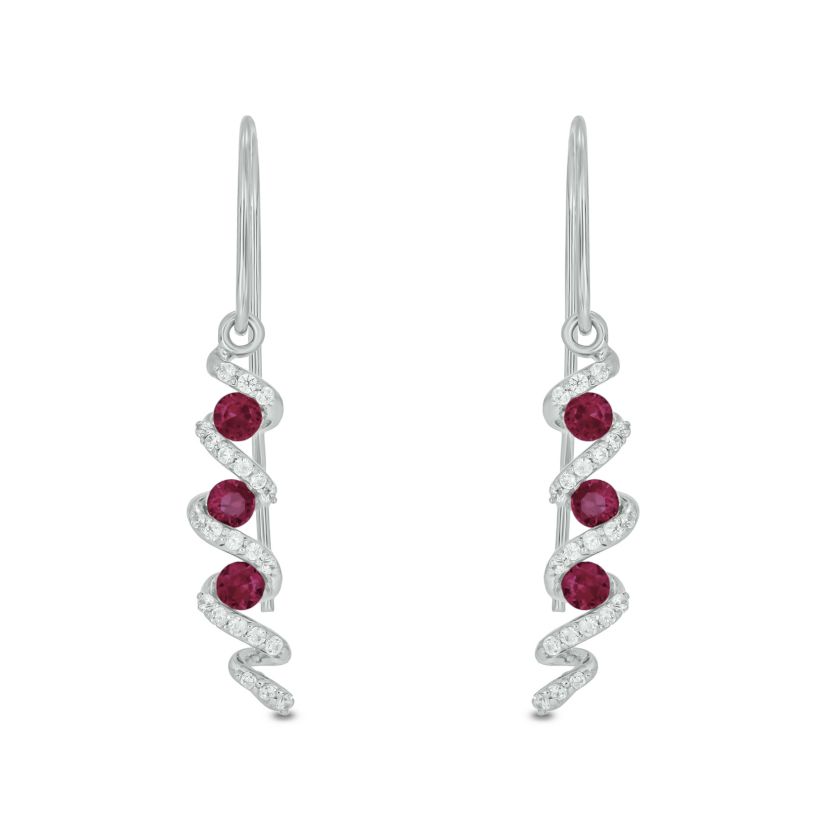 1/5 carat, Diamond T Wire, Drop Ruby Gemstone Earring in 14K White Gold