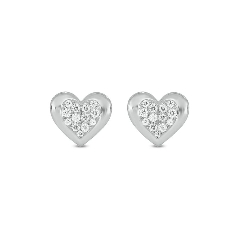 Lab Created 1/5 Carat  Lab Grown Diamond Heart Shaped Earring in Sterling Silver
