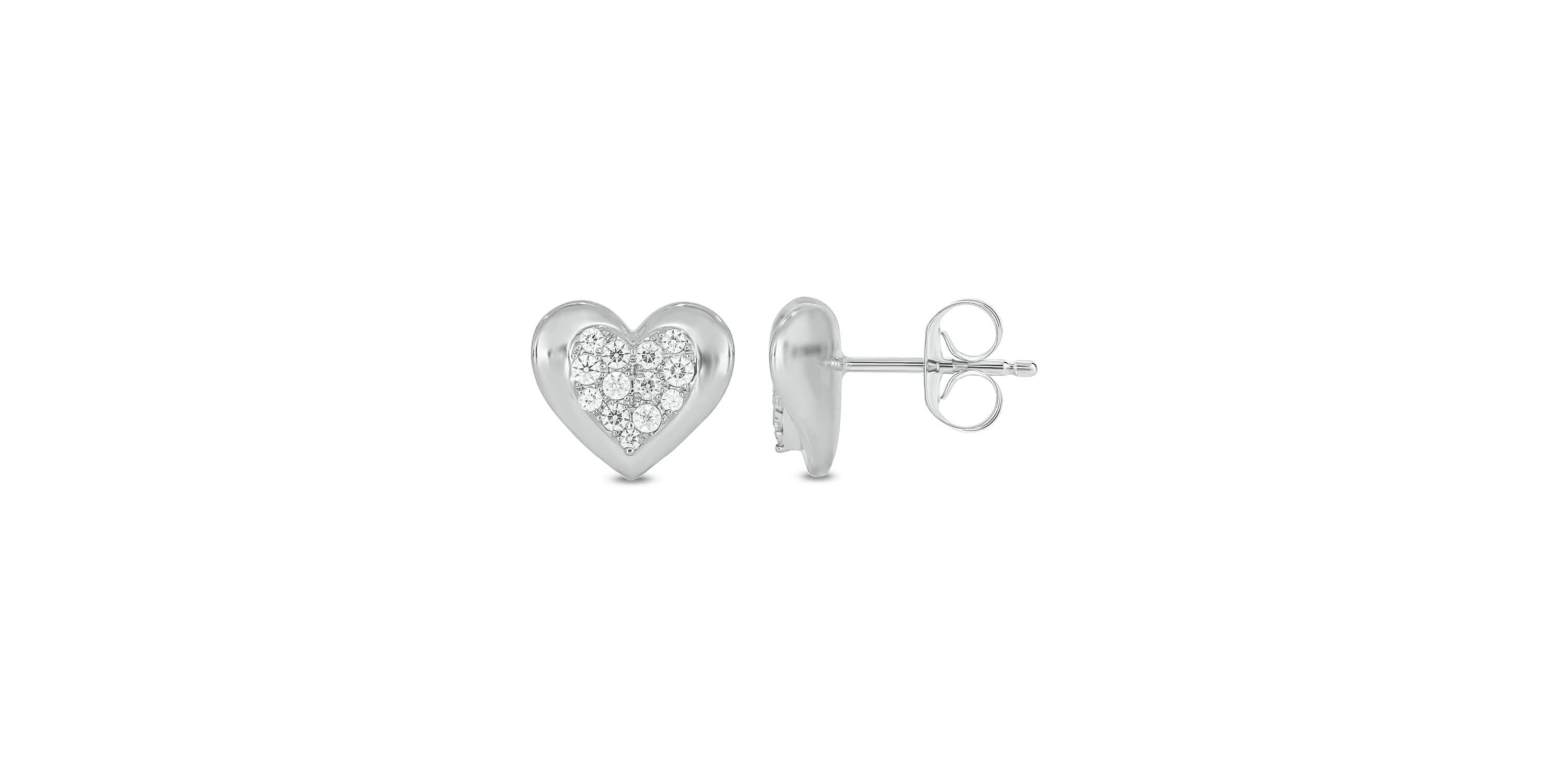 Lab Created 1/5 Carat  Lab Grown Diamond Heart Shaped Earring in Sterling Silver