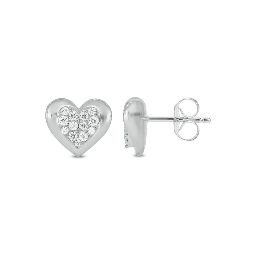 Lab Created 1/5 Carat  Lab Grown Diamond Heart Shaped Earring in Sterling Silver