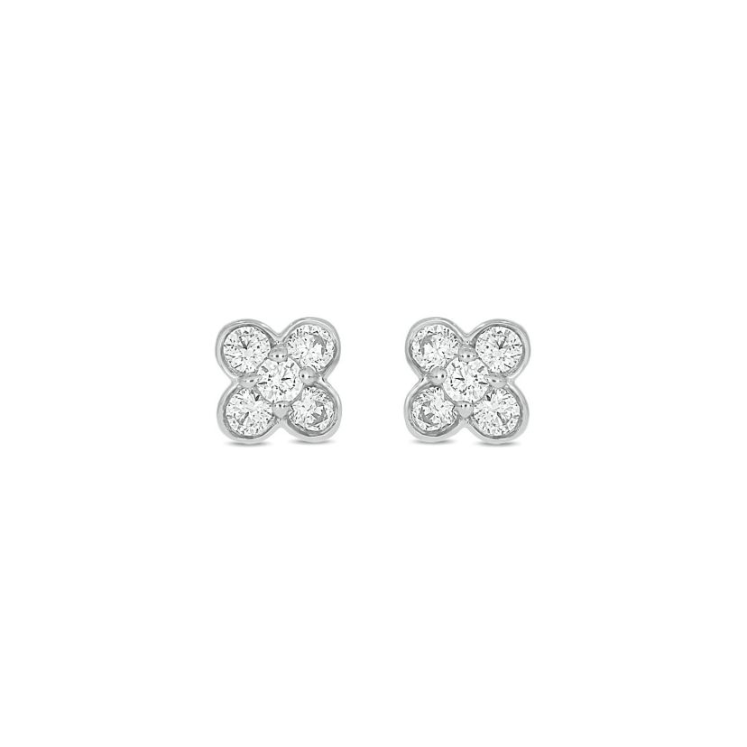 Lab Created 1/4 Carat  Lab Grown Diamond Flower Shape Earring in 10KT White Gold
