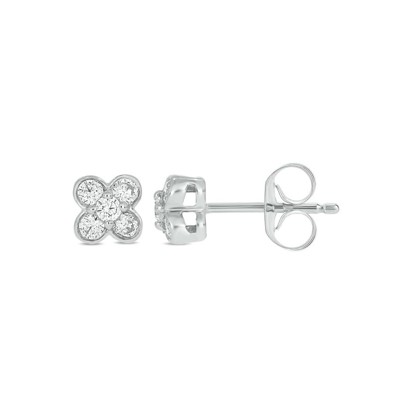 Lab Created 1/4 Carat  Lab Grown Diamond Flower Shape Earring in 10KT White Gold