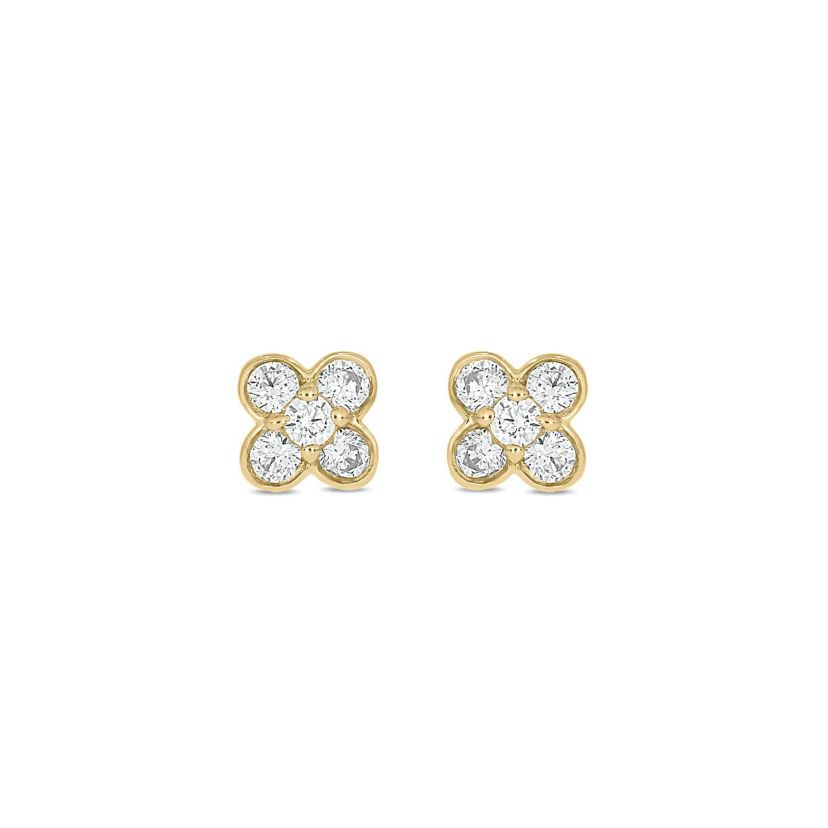 Lab Created 1/4 Carat  Lab Grown Diamond Flower Shape Earring in 10KT Yellow Gold