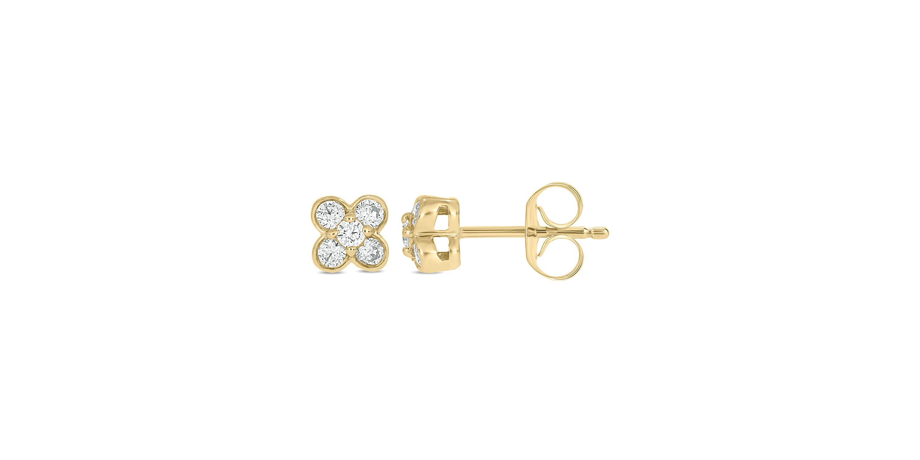 Lab Created 1/4 Carat  Lab Grown Diamond Flower Shape Earring in 10KT Yellow Gold