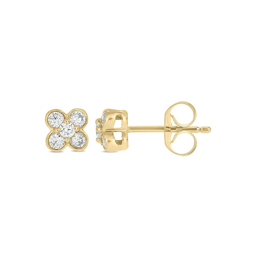 Lab Created 1/4 Carat  Lab Grown Diamond Flower Shape Earring in 10KT Yellow Gold