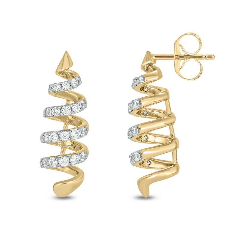 1/4 carat, Diamond Unique Spiral Design Earring in 14K Yellow Gold