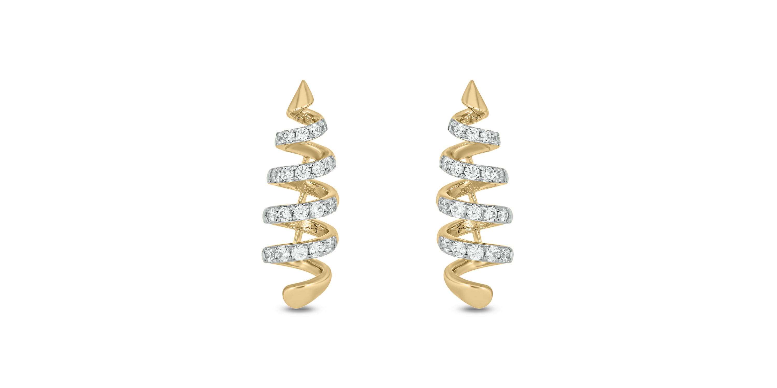1/4 carat, Diamond Unique Spiral Design Earring in 14K Yellow Gold