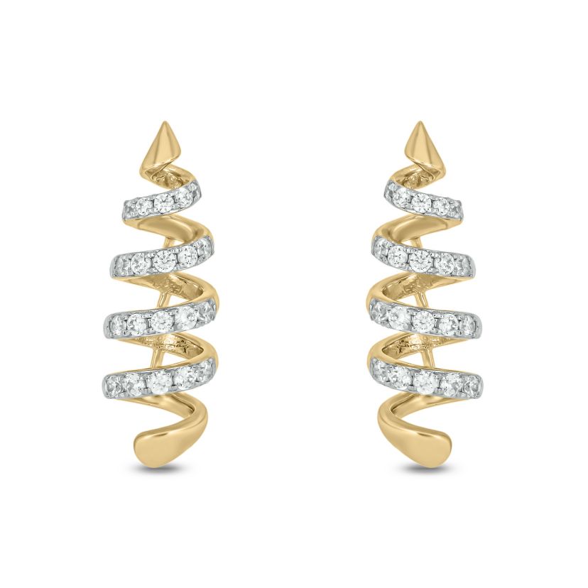 1/4 carat, Diamond Unique Spiral Design Earring in 14K Yellow Gold