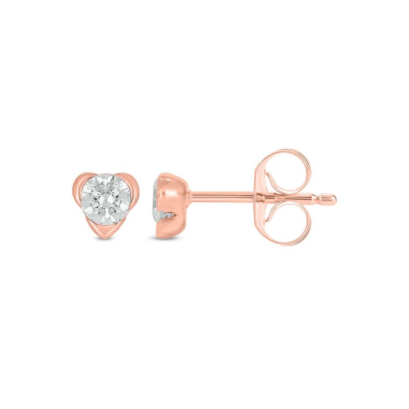 Lab Created 1/4 Carat Lab Grown Diamond Heart Shaped Studs Earring in 10KT Pink Gold