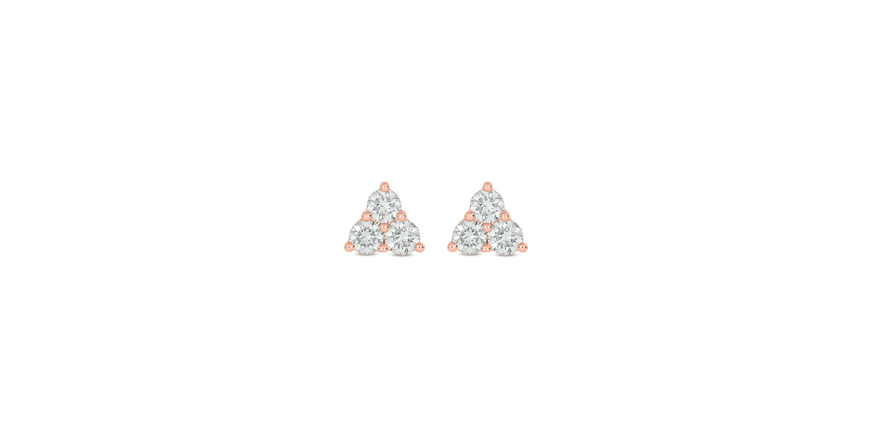 Lab Created 1/3 Carat Three Lab Grown Round Diamond Tringular Shap Stud Earring in 10KT Rose Gold