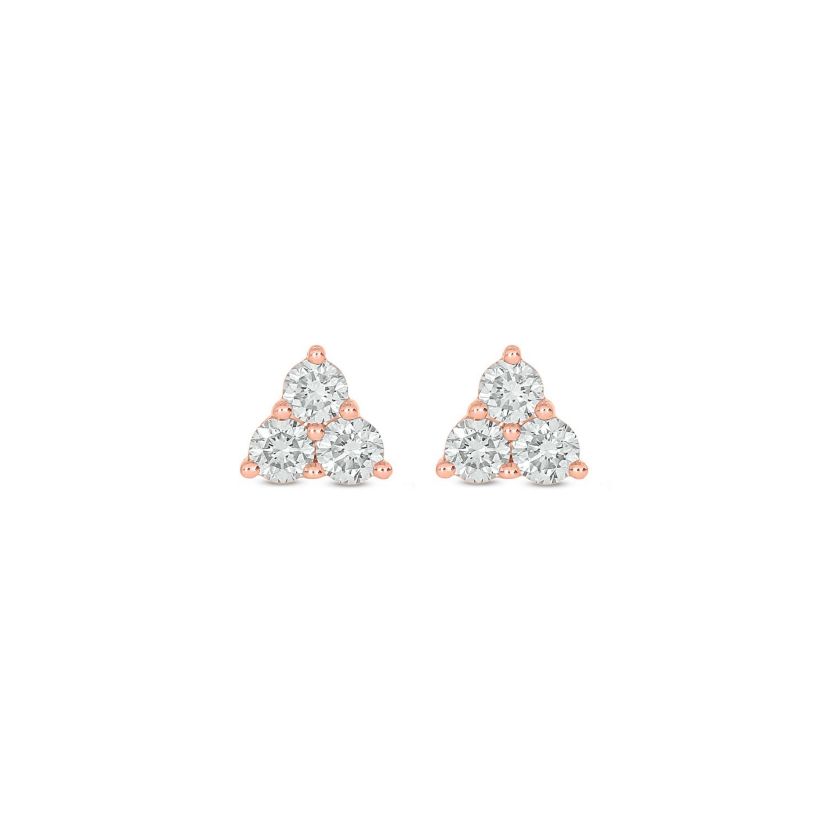 Lab Created 1/3 Carat Three Lab Grown Round Diamond Tringular Shap Stud Earring in 10KT Rose Gold