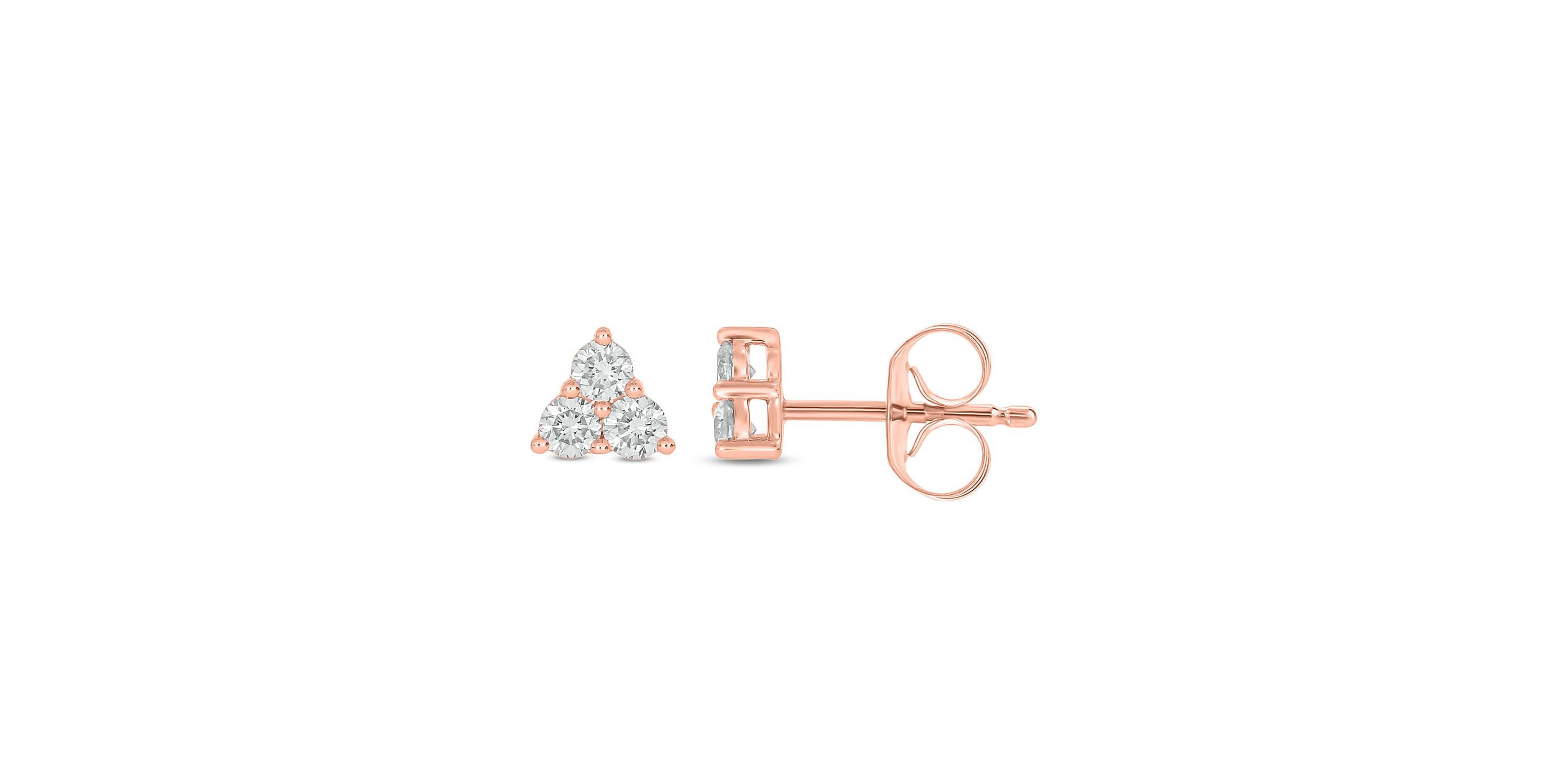 Lab Created 1/3 Carat Three Lab Grown Round Diamond Tringular Shap Stud Earring in 10KT Rose Gold