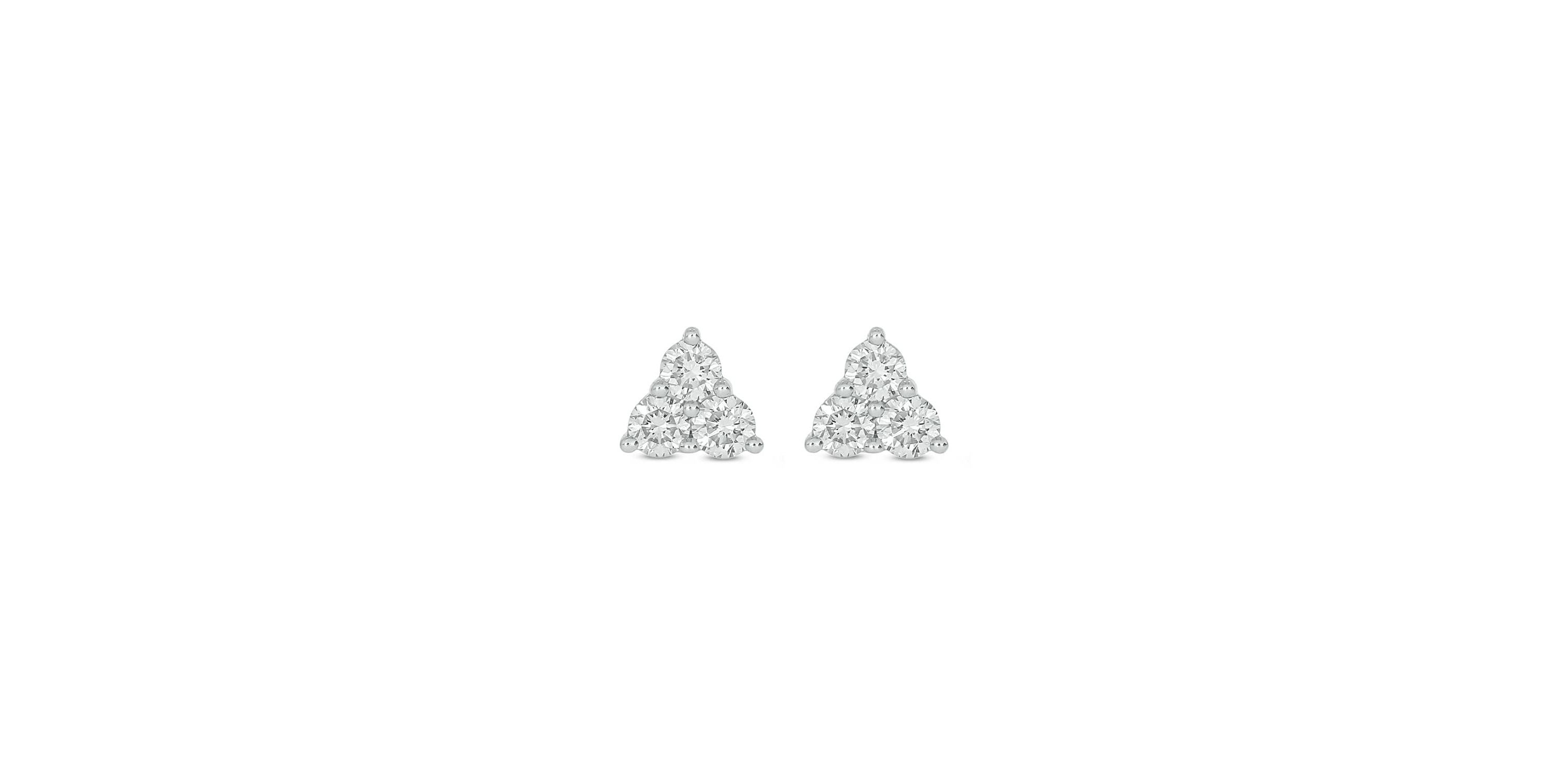 Lab Created 1/3 Carat Three Lab Grown Round Diamond Tringular Shap Stud Earring in 10KT White Gold