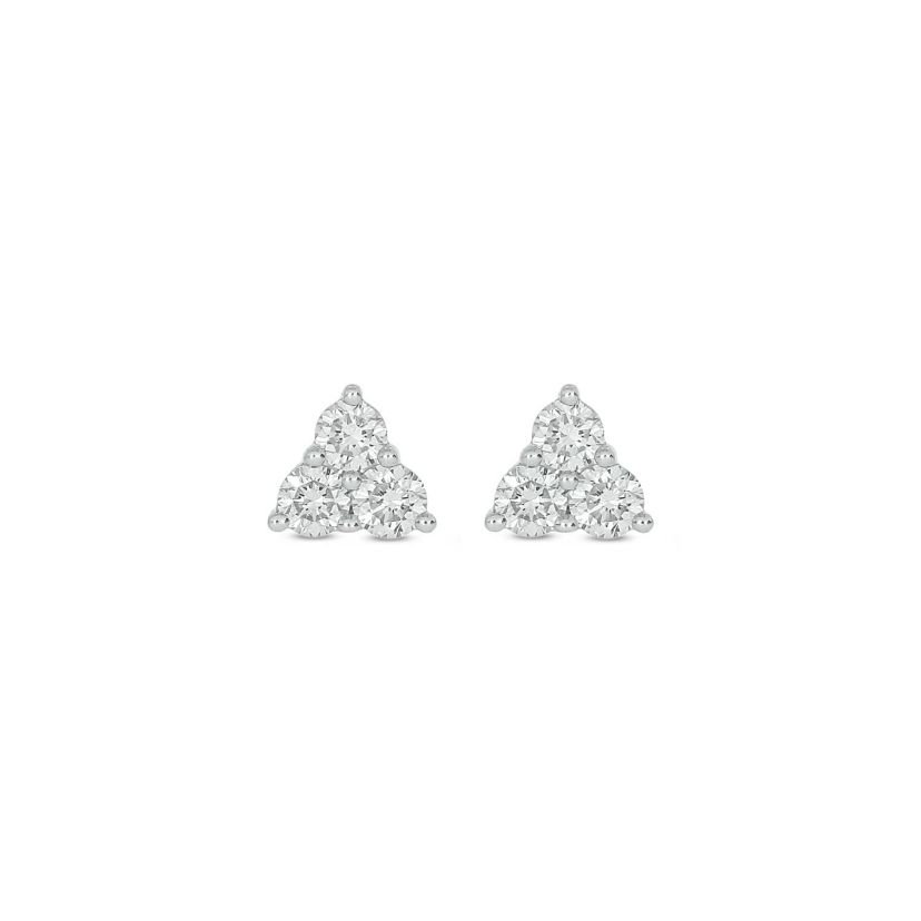 Lab Created 1/3 Carat Three Lab Grown Round Diamond Tringular Shap Stud Earring in 10KT White Gold