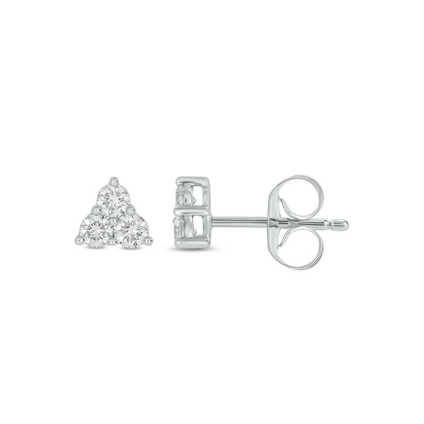 Lab Created 1/3 Carat Three Lab Grown Round Diamond Tringular Shap Stud Earring in 10KT White Gold