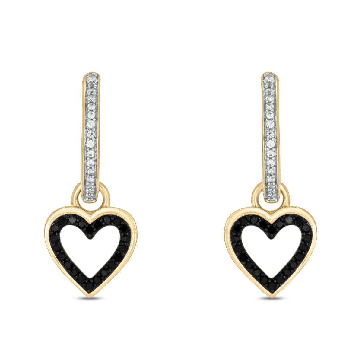 1/3 ct.t.w  Diamond Hoop Heart  Dangles,Black Diamond Earring in 14K Yellow Gold