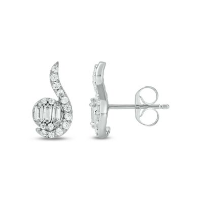 Belk & Co 1/3 carat, Diamond Unique Swirl Design Stud Earring in 14K White Gold
