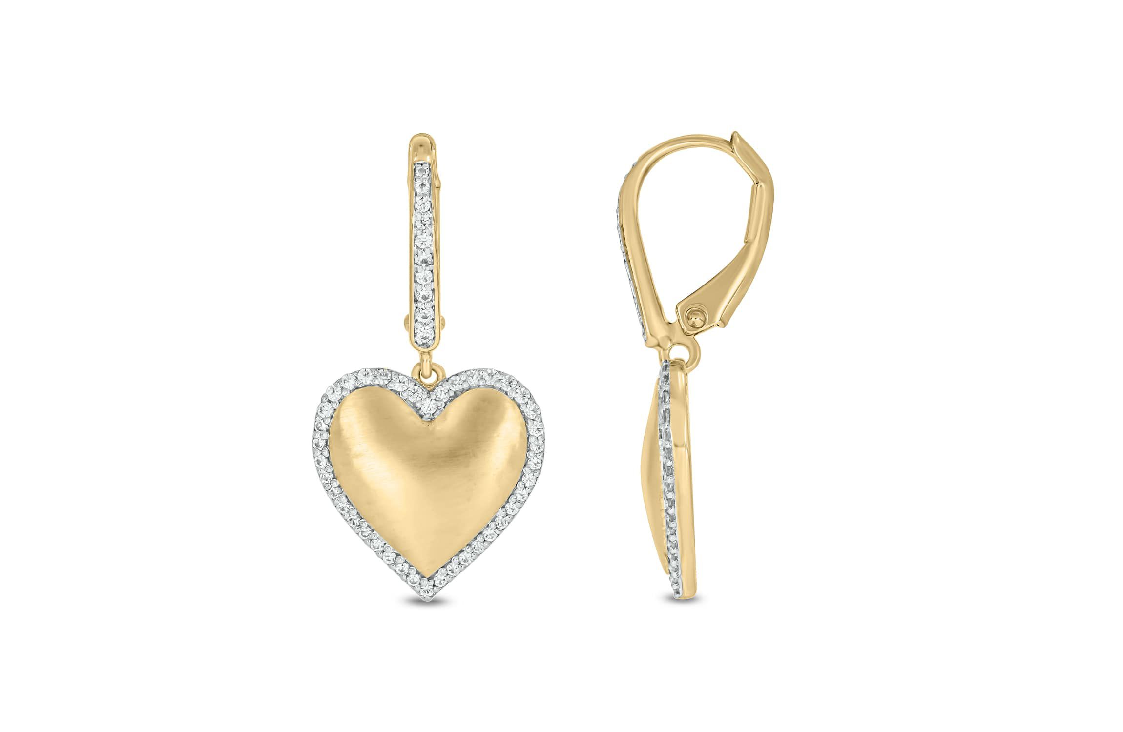 1/3 Carat, Heart Drop Earrings in 14K Yellow Gold