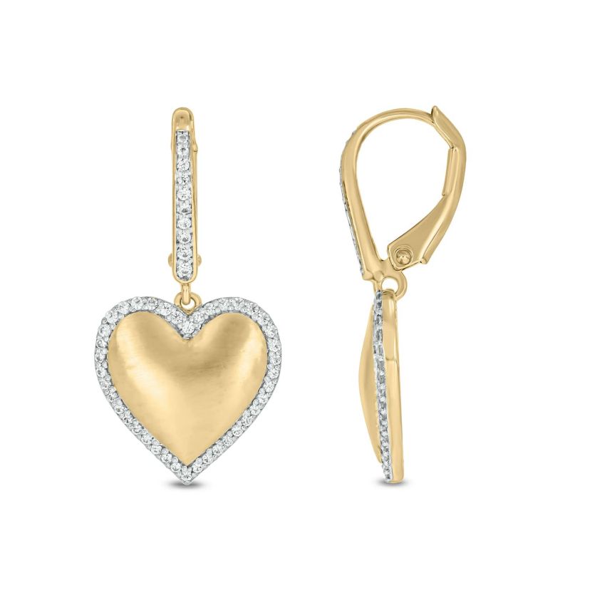 1/3 Carat, Heart Drop Earrings in 14K Yellow Gold