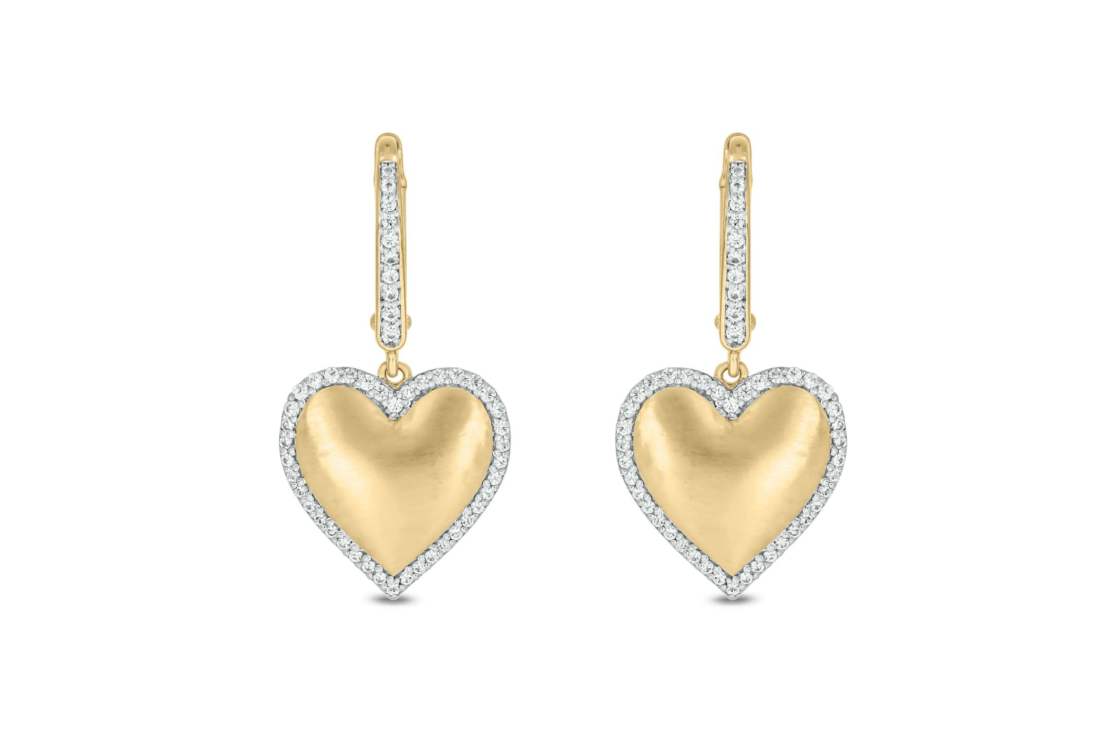 1/3 Carat, Heart Drop Earrings in 14K Yellow Gold