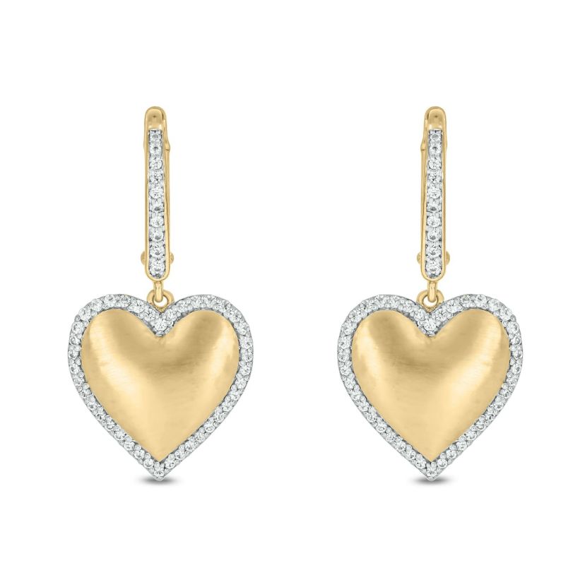 1/3 Carat, Heart Drop Earrings in 14K Yellow Gold