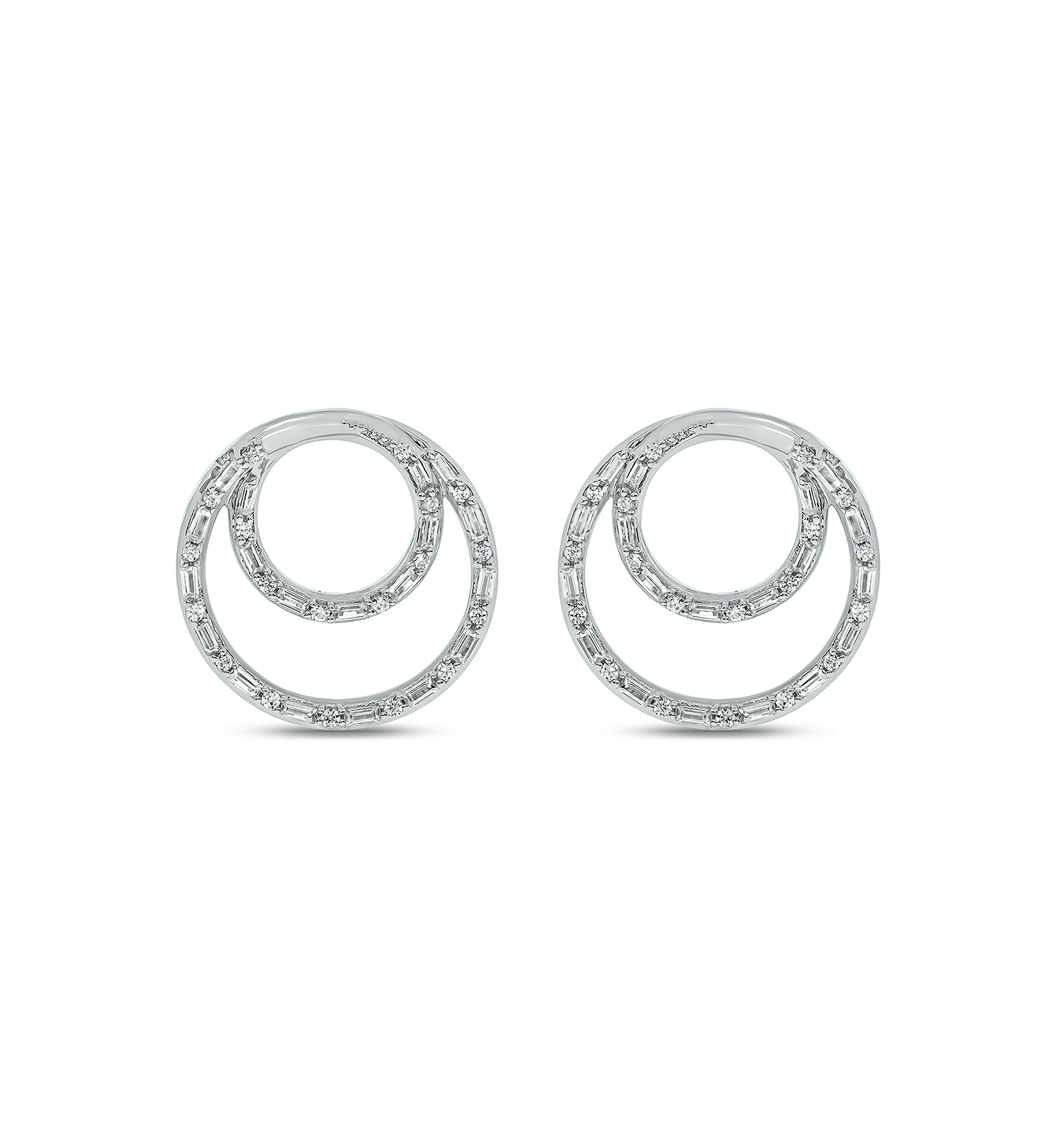 3/8 ct. t.w. Baguette Round White Diamond Circle Stud Earrings in 14K White Gold 