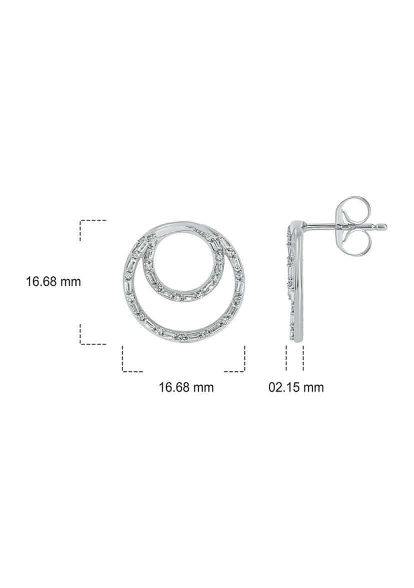 3/8 ct. t.w. Baguette Round White Diamond Circle Stud Earrings in 14K White Gold 