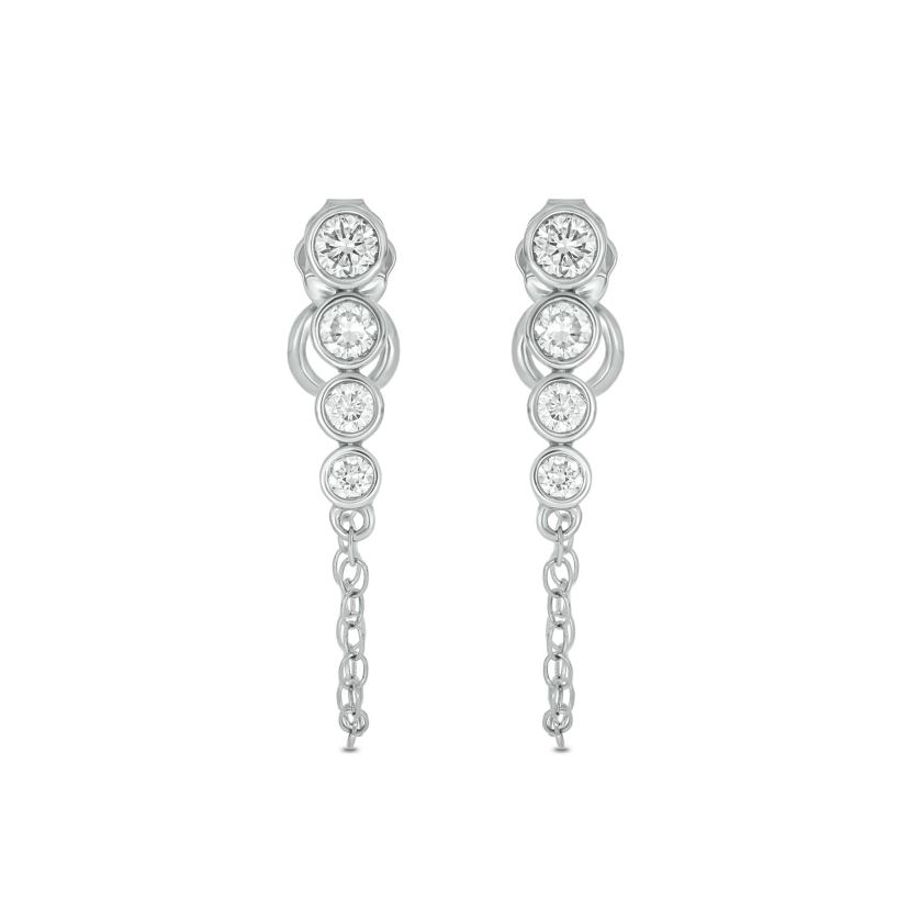Lab Created 3/8 Carat Lab Grown Diamond Four Dazzling Elegant Earrings in Sterling Silver