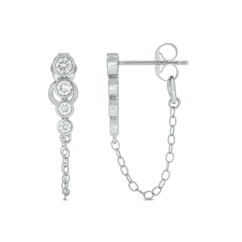 Lab Created 3/8 Carat Lab Grown Diamond Four Dazzling Elegant Earrings in Sterling Silver