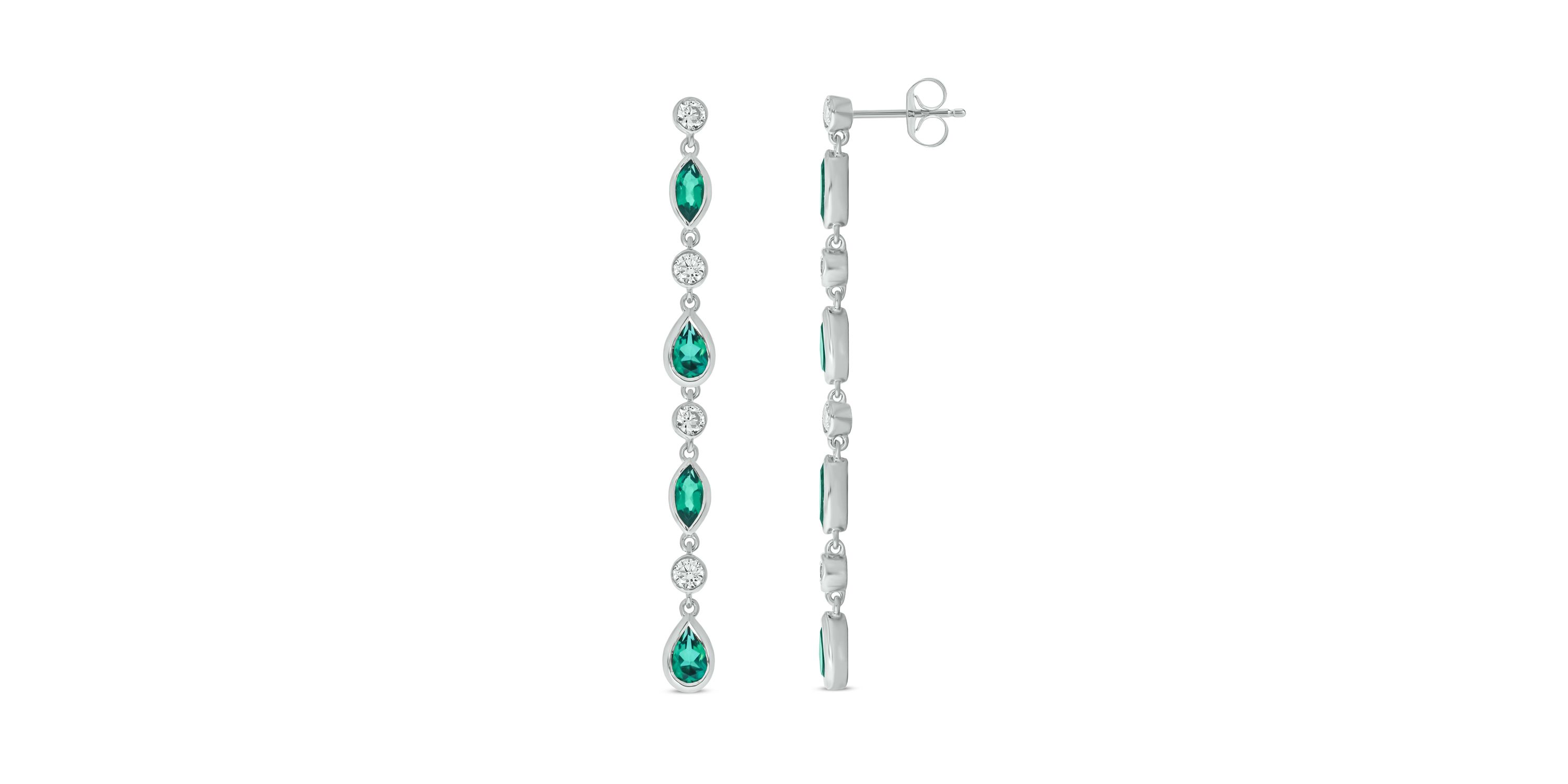1/2 carat, Diamond Colorstone Linear Earring in 14K White Gold