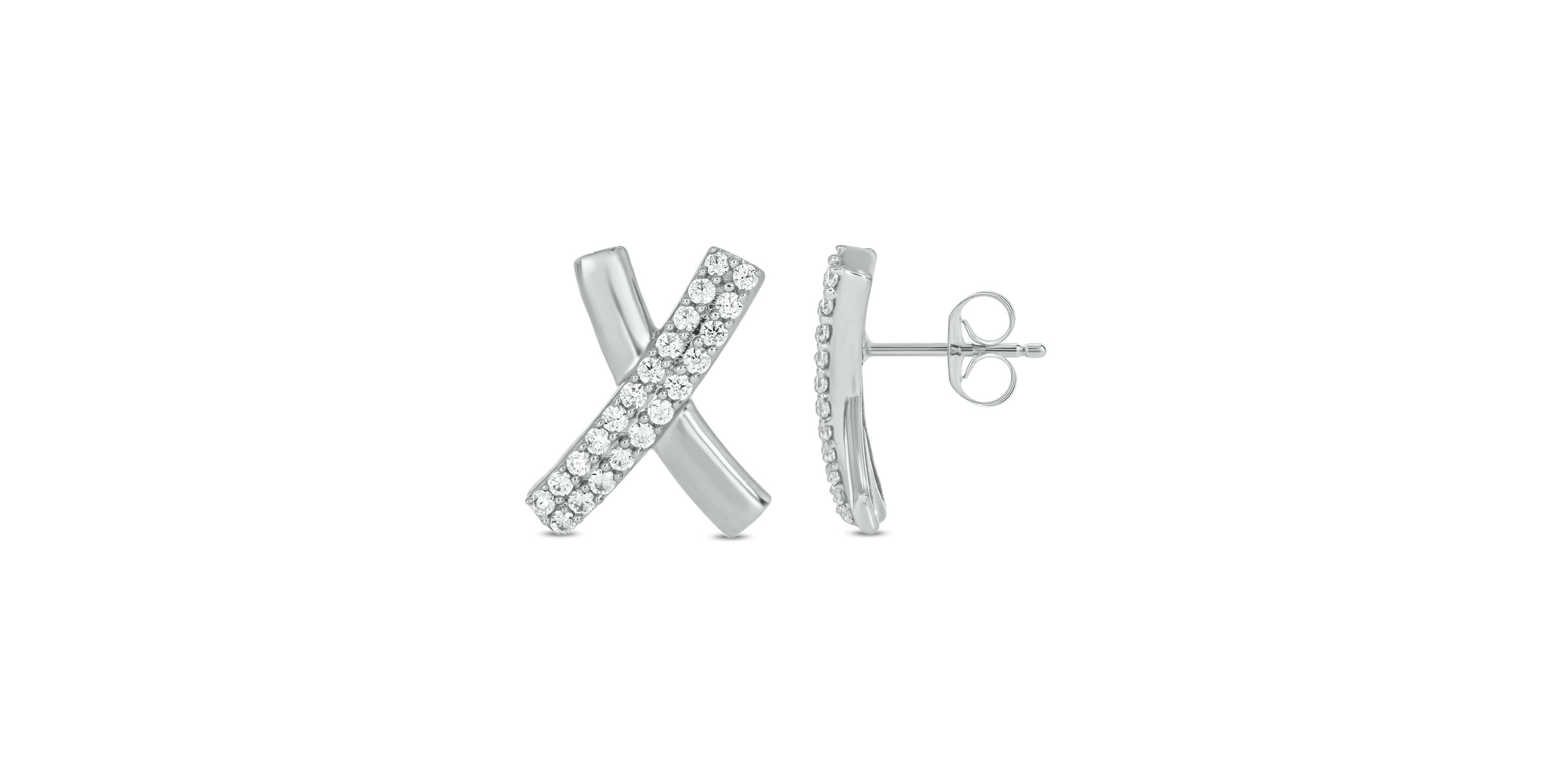 1/2 carat, Diamond Exquisite X-shaped stud Earring in 14K White Gold