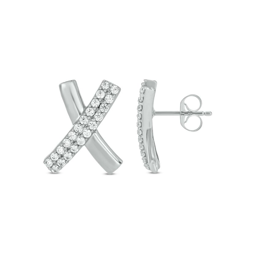 1/2 carat, Diamond Exquisite X-shaped stud Earring in 14K White Gold