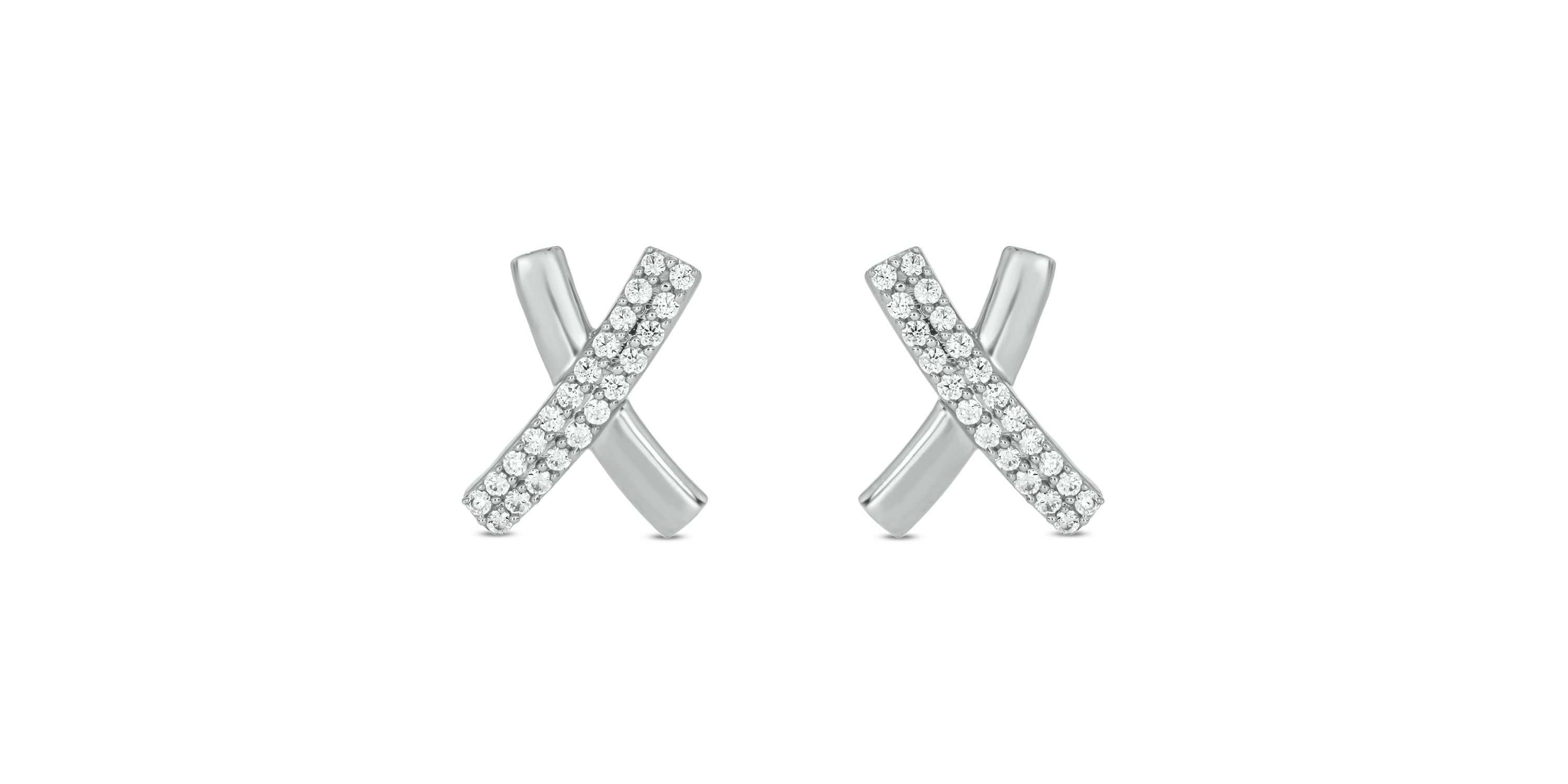 1/2 carat, Diamond Exquisite X-shaped stud Earring in 14K White Gold