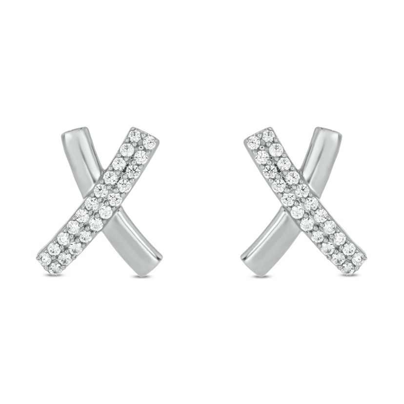 1/2 carat, Diamond Exquisite X-shaped stud Earring in 14K White Gold