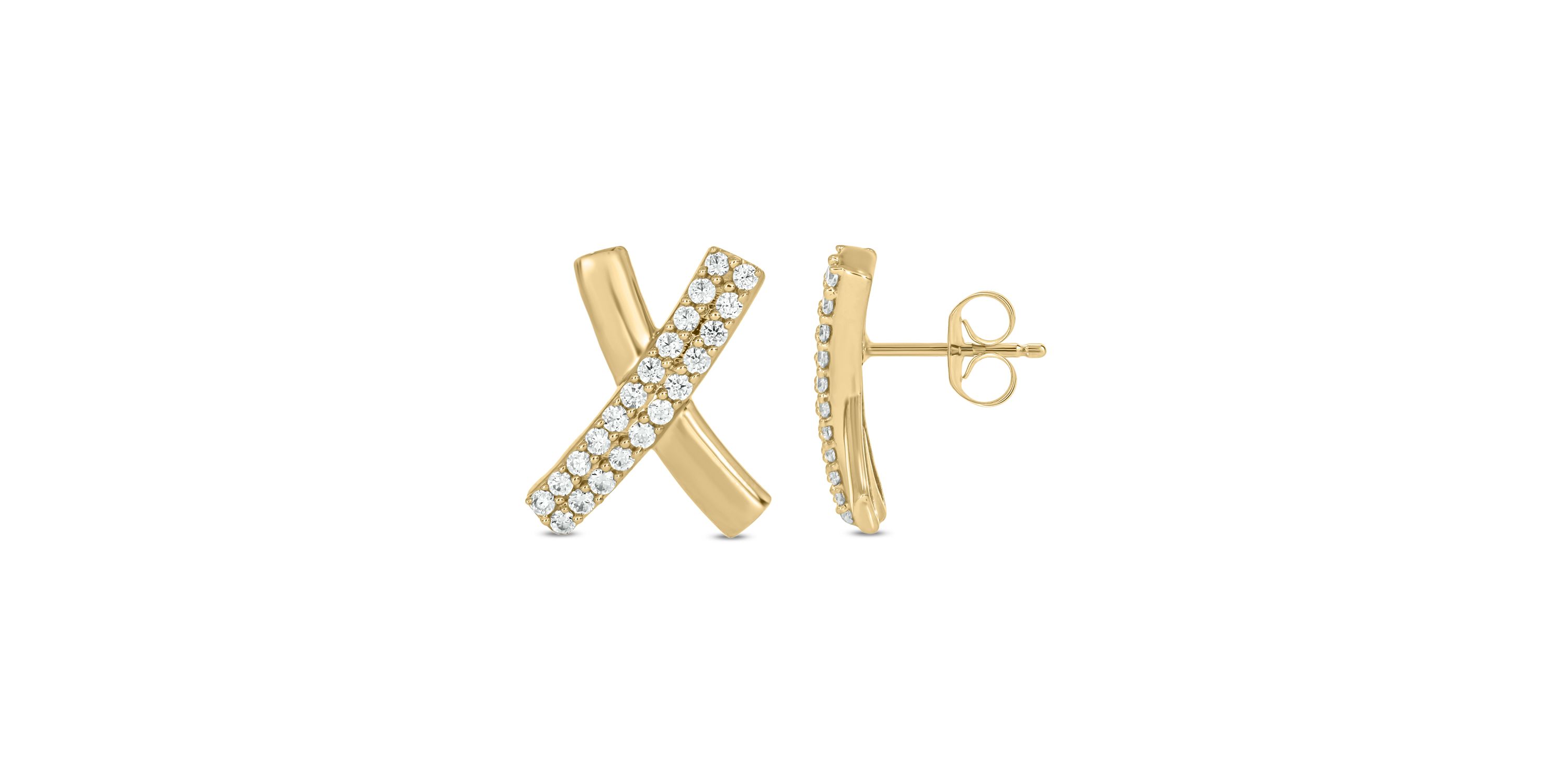 1/2 carat, Diamond Exquisite X-shaped stud Earring in 14K Yellow Gold