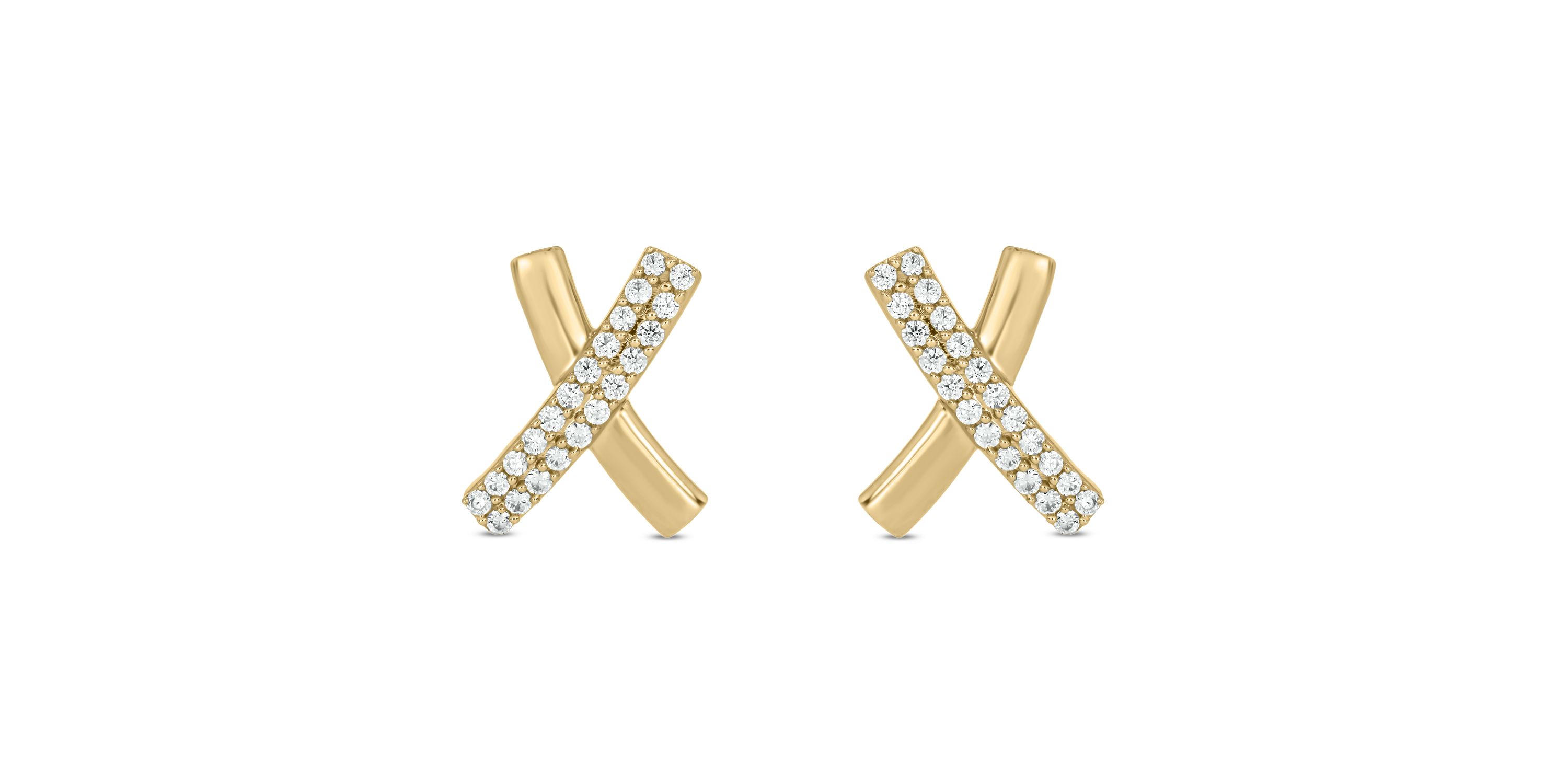 1/2 carat, Diamond Exquisite X-shaped stud Earring in 14K Yellow Gold