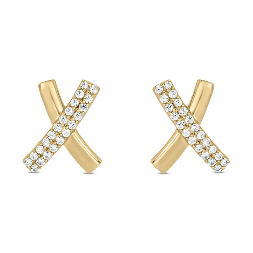 1/2 carat, Diamond Exquisite X-shaped stud Earring in 14K Yellow Gold