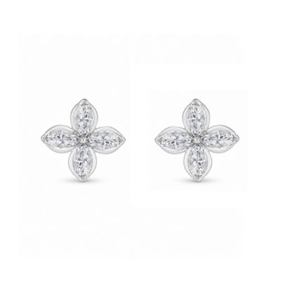 Belk & Co Lab Created 7/8 Cttw Lab-Grown Diamond Four-Petal Clover Stud Earrings with Marquise-Cut Champagne-Tone Stones Sterling Silver and 14K