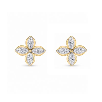 Belk & Co Lab Created 7/8 Cttw Lab-Grown Diamond Four-Petal Clover Stud Earrings with Marquise-Cut Champagne-Tone Stones Sterling Silver and 14K