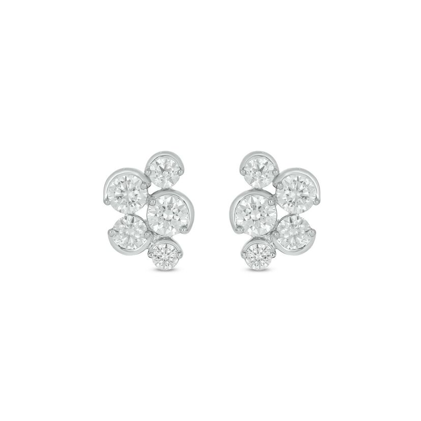 Lab Created 1 Carat Lab Grown Diamond Modern Half Bezel Earring in 10KT White Gold