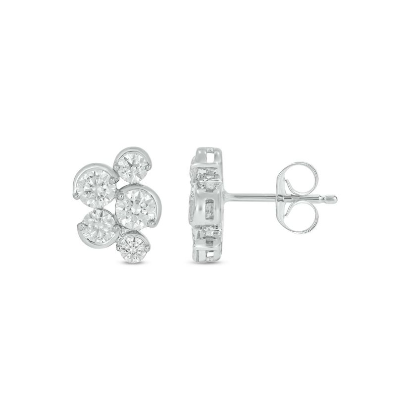 Lab Created 1 Carat Lab Grown Diamond Modern Half Bezel Earring in 10KT White Gold