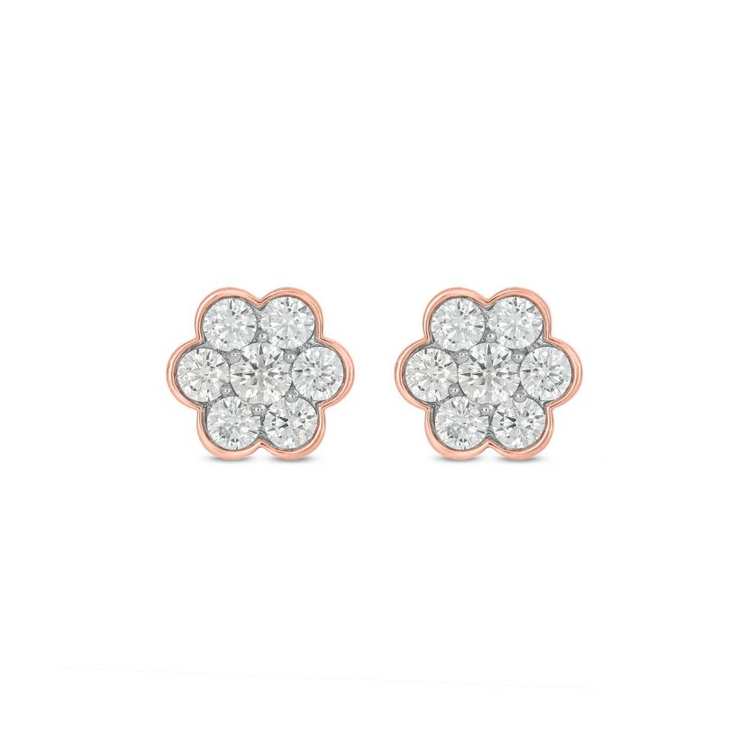 Lab Created 1 Carat Lab Grown Diamond Floral Crafted Earring in 10KT Rose Gold