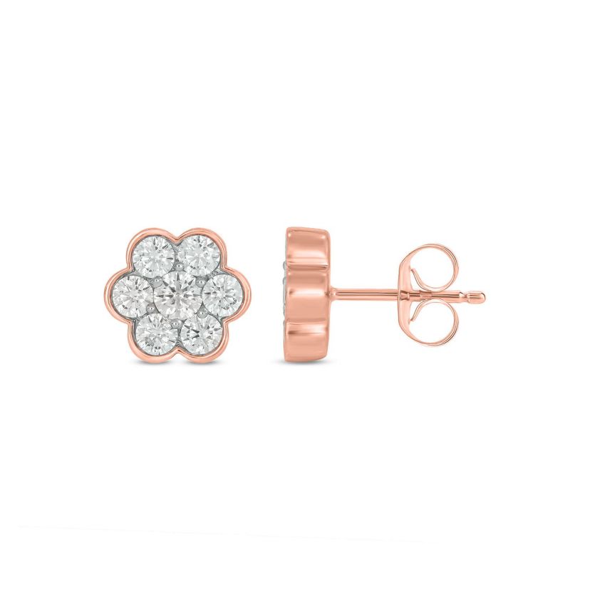 Lab Created 1 Carat Lab Grown Diamond Floral Crafted Earring in 10KT Rose Gold