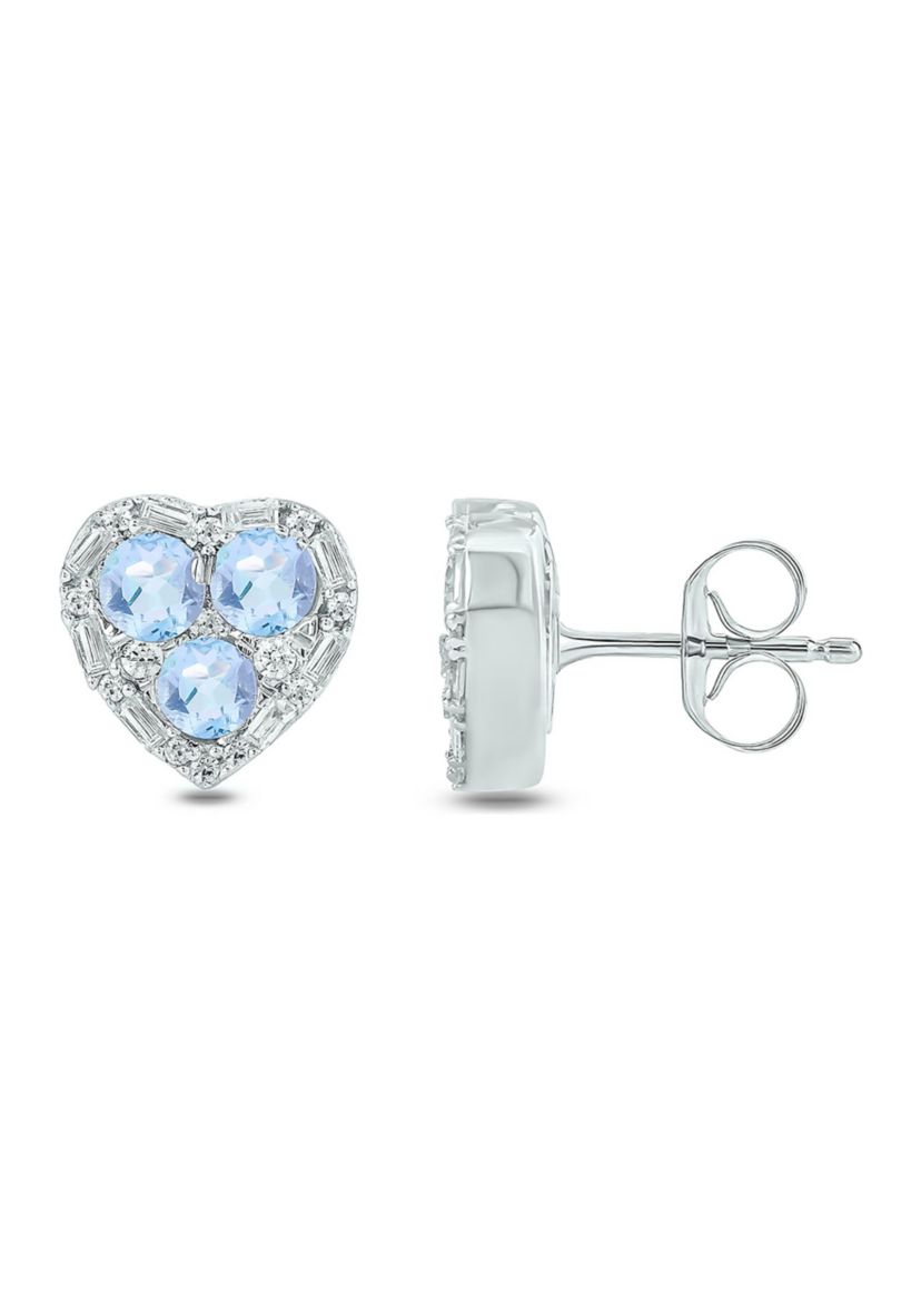 Lab Created 1/4 ct. t.w. Diamond and 3/4 ct. t.w. Natural Aquamarine Color Stone Earring In 14K White Gold