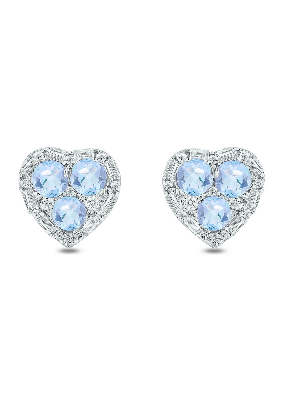Lab Created 1/4 ct. t.w. Diamond and 3/4 ct. t.w. Natural Aquamarine Color Stone Earring In 14K White Gold